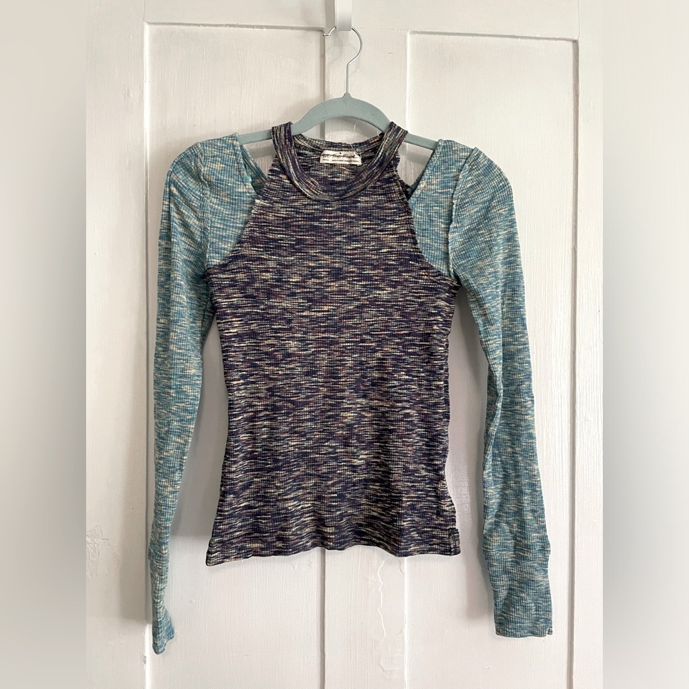 We the Free Space-dyed Layered Long Sleeve T-Shirt, Blue/Turquoise, Sz Sml, NWOT